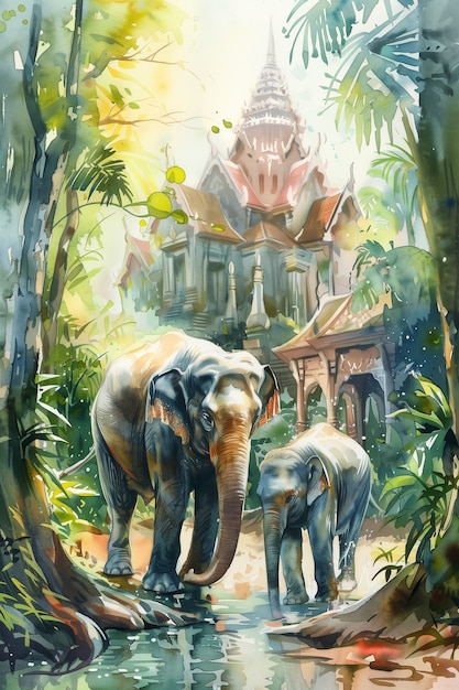 Free Photo watercolor elephant illustration