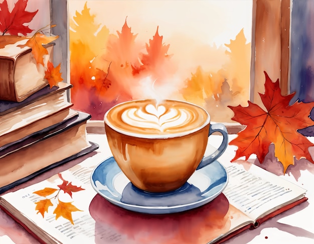 Free photo watercolor fall latte coffee