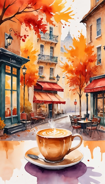 Free photo watercolor fall latte coffee