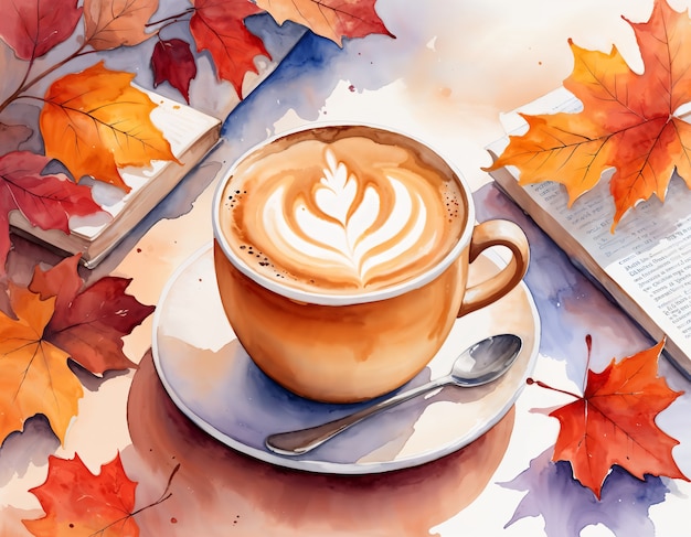 Free photo watercolor fall latte coffee