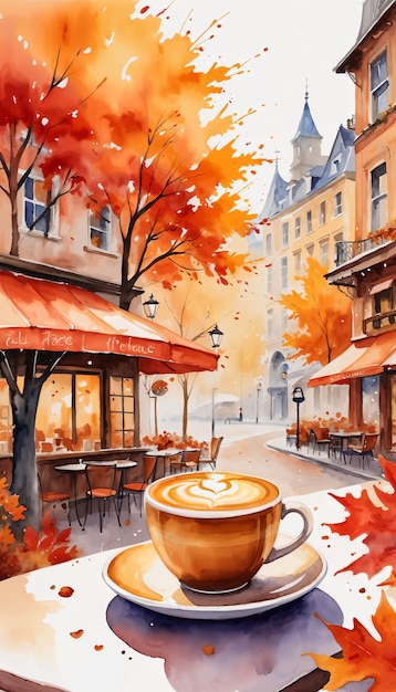 Free photo watercolor fall latte coffee