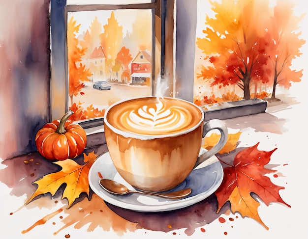 Free photo watercolor fall latte coffee