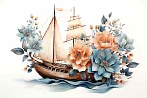 Free photo watercolor floral boat clipart