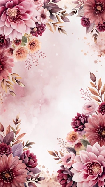 Free Photo watercolor floral border with pink and purple flowers on a light background