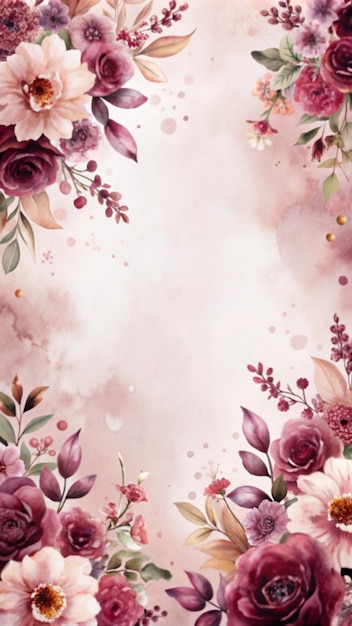 Free photo watercolor floral border with pink and purple flowers on a light pink background