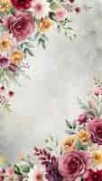 Free photo watercolor floral border with pink and yellow flowers on a pale gray background