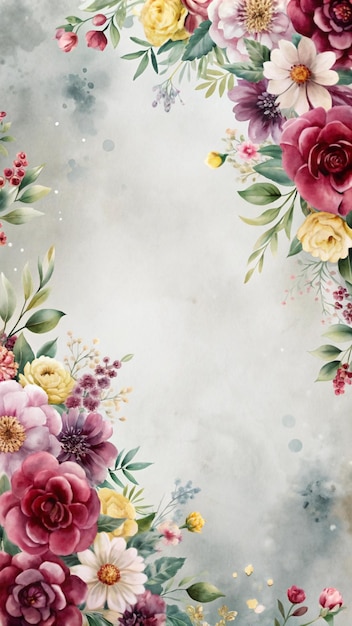 Free photo watercolor floral frame with grey background