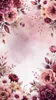 Free photo watercolor floral frame with pink and purple flowers on a light background