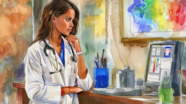 Watercolor hospital health care illustration