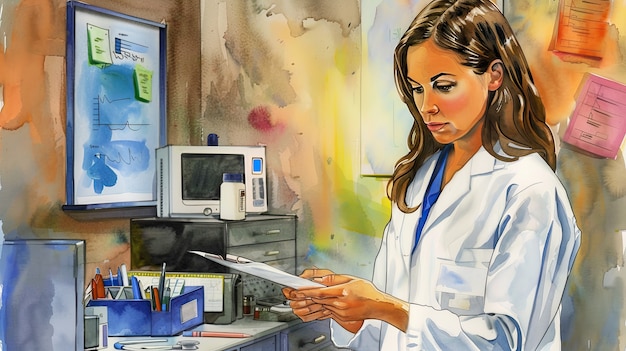 Watercolor hospital health care illustration