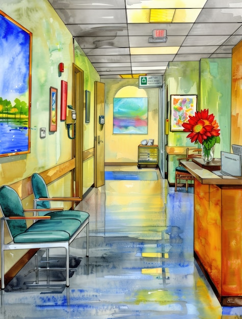 Watercolor hospital health care illustration