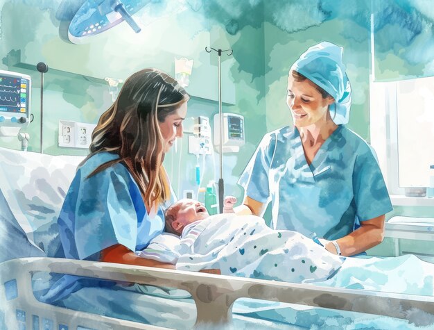 Watercolor hospital health care illustration