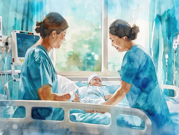 Watercolor hospital health care illustration