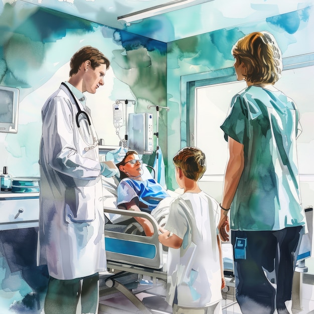 Watercolor hospital health care illustration