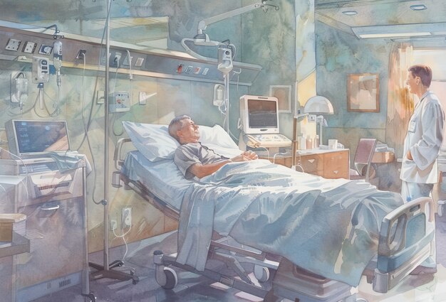 Watercolor hospital health care illustration