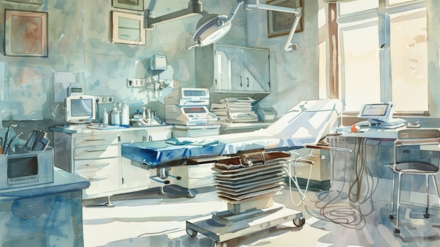 Watercolor hospital health care illustration