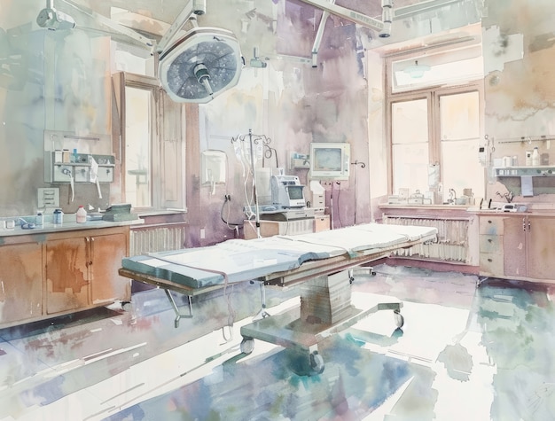 Watercolor hospital health care illustration