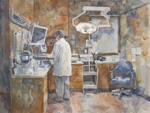 Watercolor hospital health care illustration