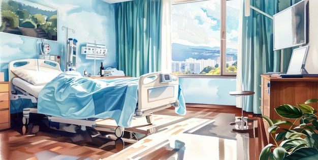 Watercolor hospital health care illustration