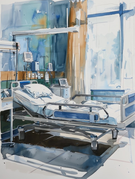 Watercolor hospital health care illustration