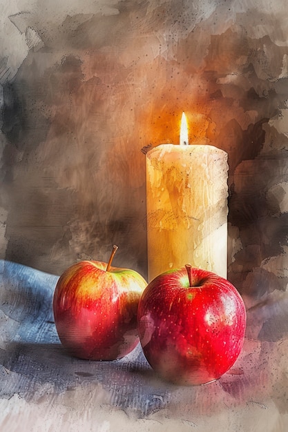 Free Photo watercolor illustration of apple