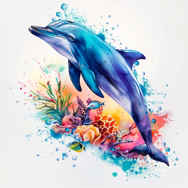 Free Photo watercolor illustration of dolphin