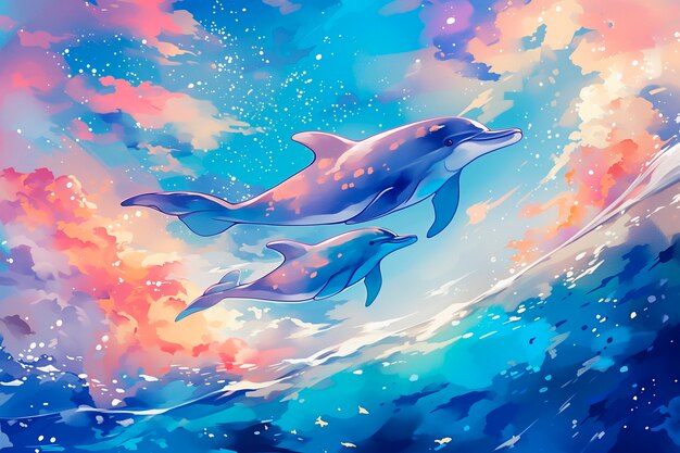 Watercolor illustration of dolphin