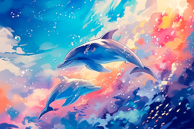 Watercolor illustration of dolphin