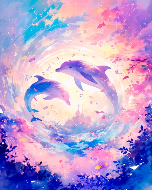 Free photo watercolor illustration of dolphin