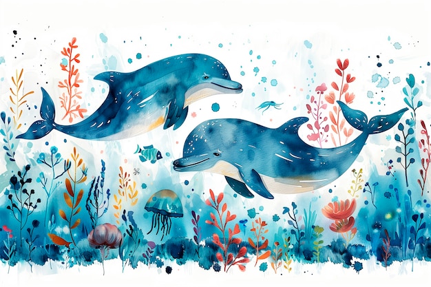 Free photo watercolor illustration of dolphin