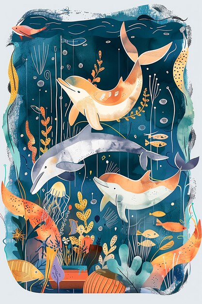 Watercolor illustration of dolphin