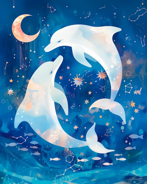 Free Photo watercolor illustration of dolphin