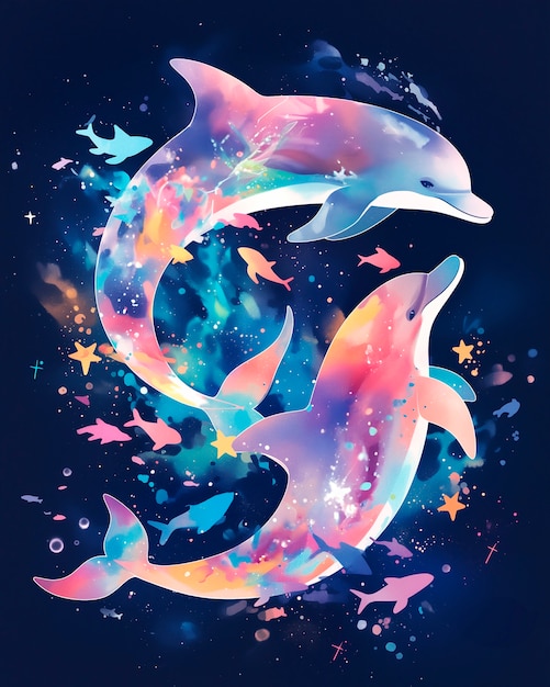 Watercolor illustration of dolphin