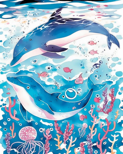 Free photo watercolor illustration of dolphin