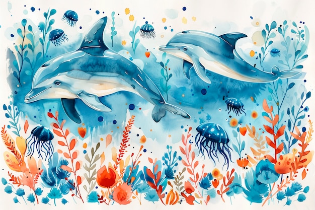 Free photo watercolor illustration of dolphin