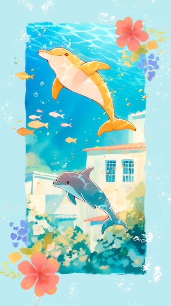 Free Photo watercolor illustration of dolphin