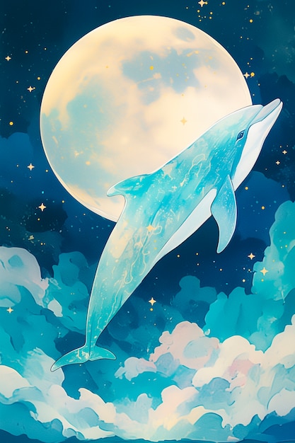 Free Photo watercolor illustration of dolphin