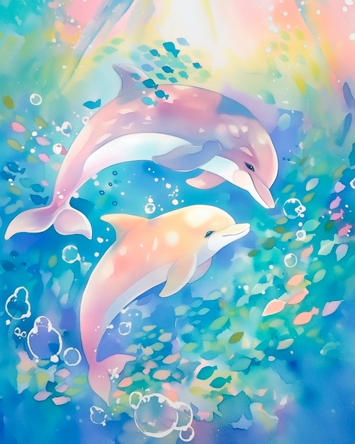 Free Photo watercolor illustration of dolphin