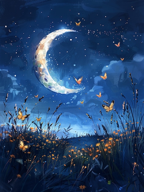 Free photo watercolor moon illustration