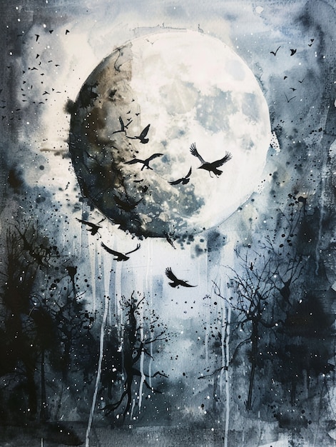 Free Photo watercolor moon illustration