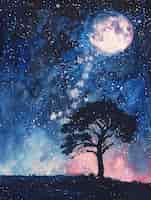 Free photo watercolor moon illustration