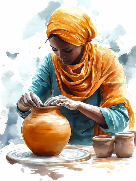 Watercolor pottery illustration