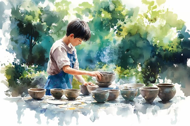 Watercolor pottery illustration