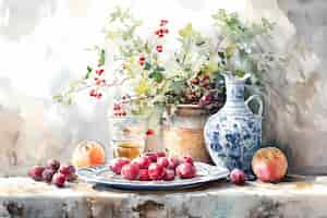 Free photo watercolor pottery illustration