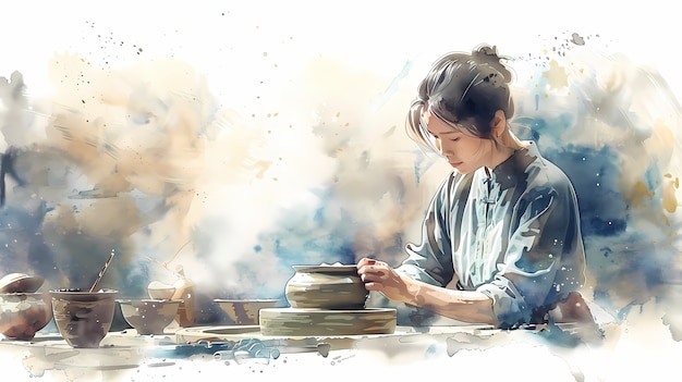 Watercolor pottery illustration