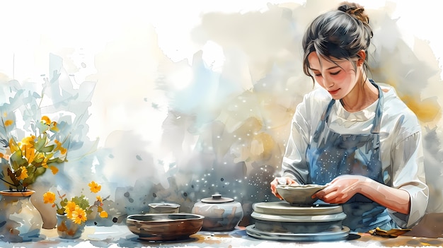 Free Photo watercolor pottery illustration