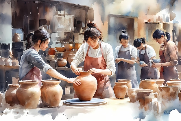 Watercolor pottery illustration