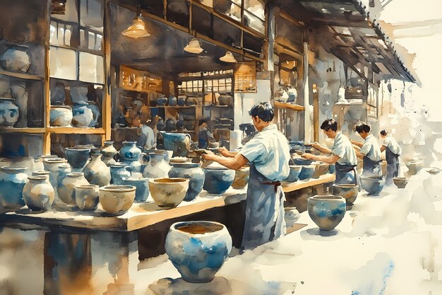 Watercolor pottery illustration