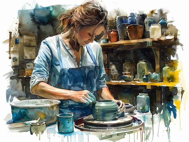 Free Photo watercolor pottery illustration