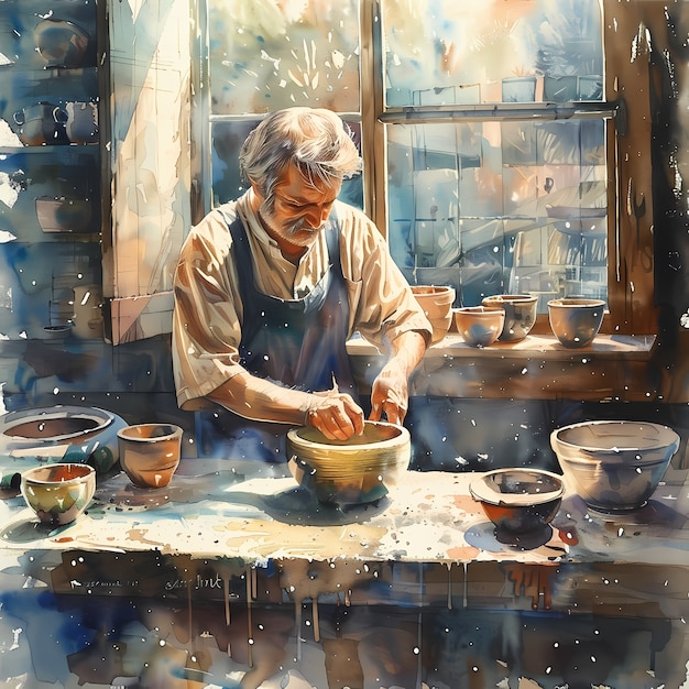 Watercolor pottery illustration